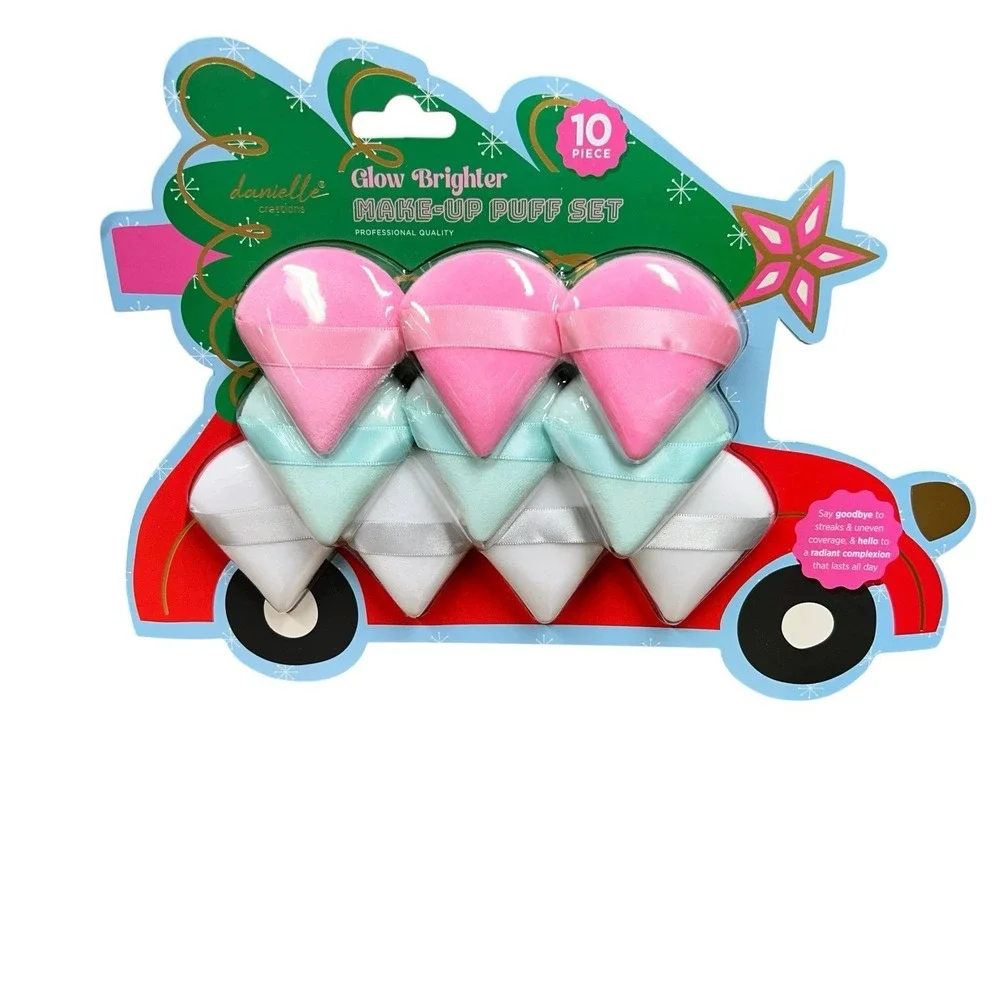 Danielle Creations 10pc Makeup Puff Set Holiday Car w/ Christmas Tree Gift Ready